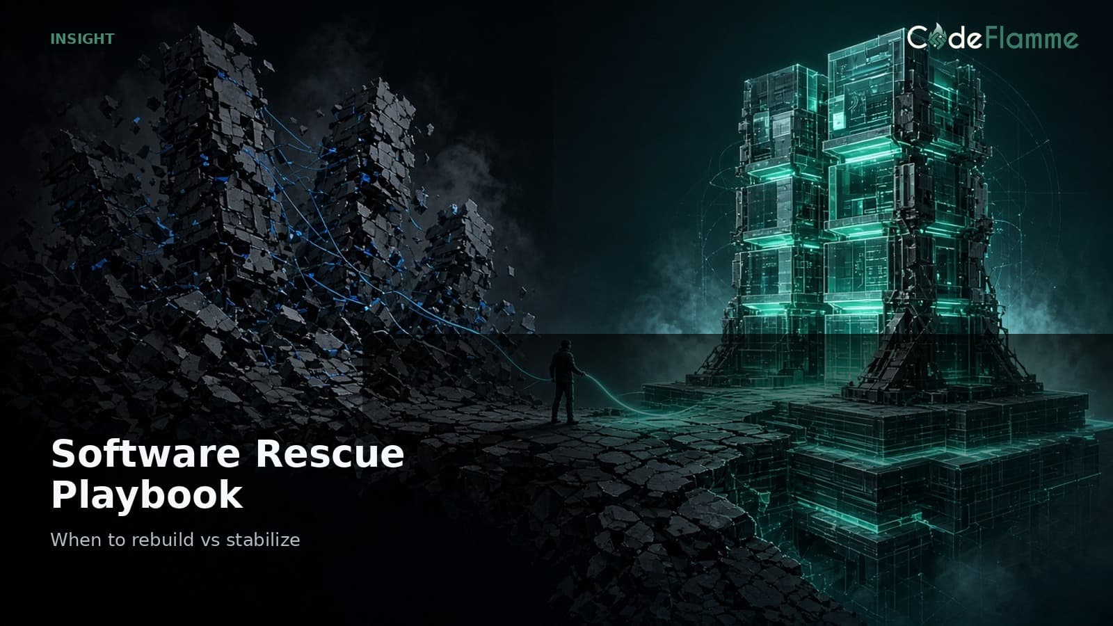 Software Rescue Playbook: When to Rebuild vs Stabilize — cover illustration