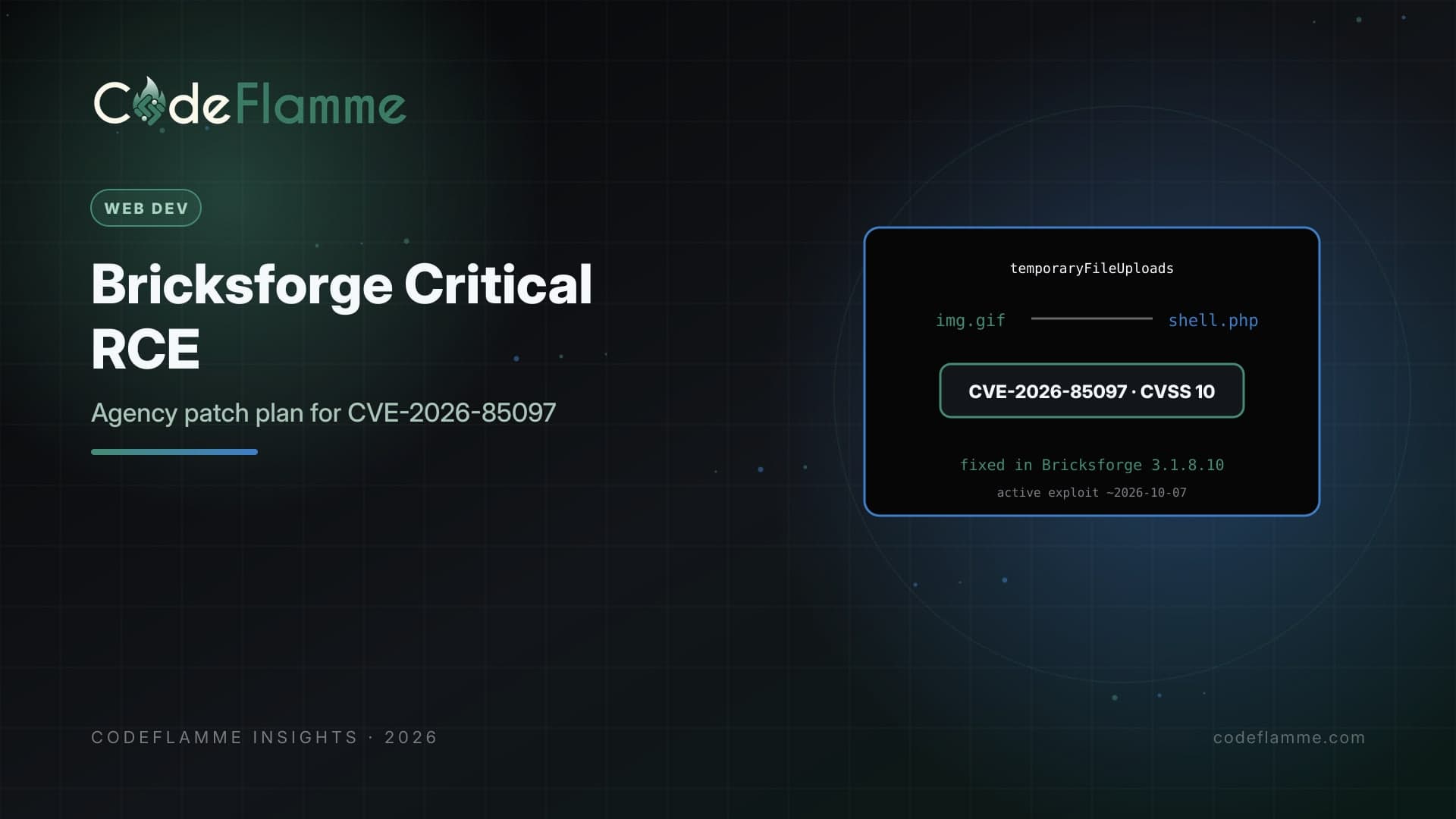 Bricksforge Critical File Upload RCE: An Agency Patch Plan for WordPress — cover illustration